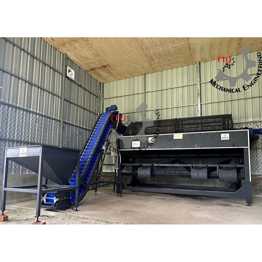 TTQ raw cashew nut grading machine with feed tank, bucket conveyor and rotary sorting drum